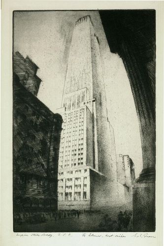 Gottlob Briem etching, Empire State Building, 1930