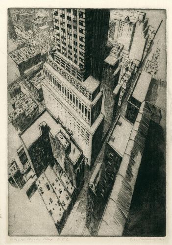 Gottlob Briem etching, Chrysler Building, 1930