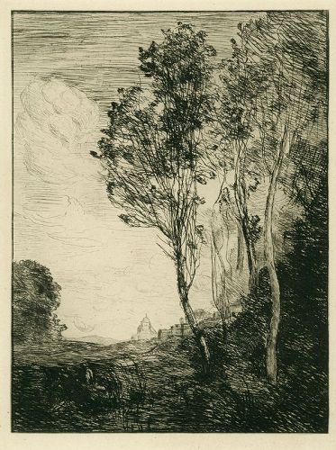 Jean Corot etching, Souvenir of Italy, 1865