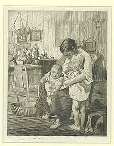 William Lee Hankey etching, "Difficult Times"