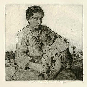 William Lee Hankey etching, "Sleeping Child"