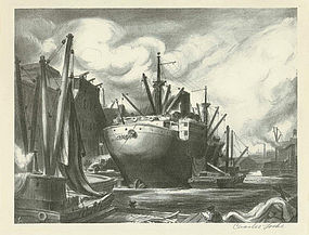 Charles Wheeler Locke, Lithograph, "Tramp Steamer"