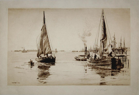 Charles Adams Platt, etching, "Two Sloops, East River"