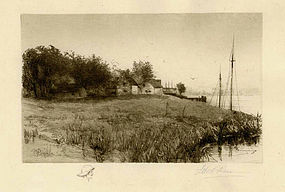 Edith Penman, etching, "On the Shoreline"
