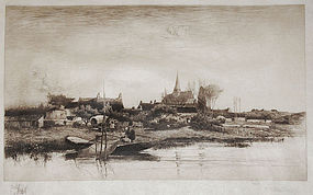 Stephen Parrish, etching, "Evening in Brittany"