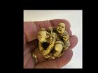 Japanese Carved Netsuke of a Father and Child by Gyokusai, Signed