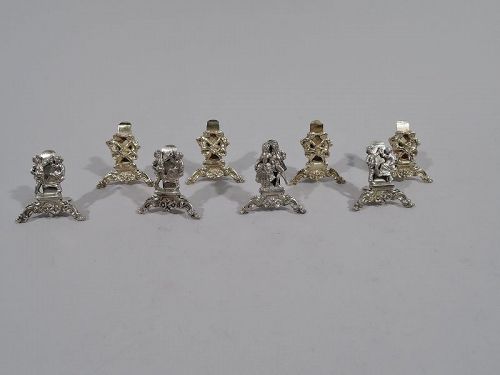 Set of 8 German Court & Country Sterling Silver Place Card Holders