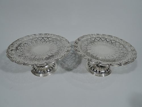 Pair of Tiffany Edwardian Art Nouveau Sterling Silver Compotes