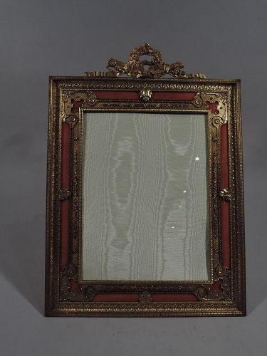 Large French Rococo Gilt Bronze & Pink Guilloche Enamel Picture Frame