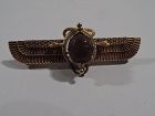 Antique Egyptian-Revival 18K Gold Winged Sun Brooch with Scarab