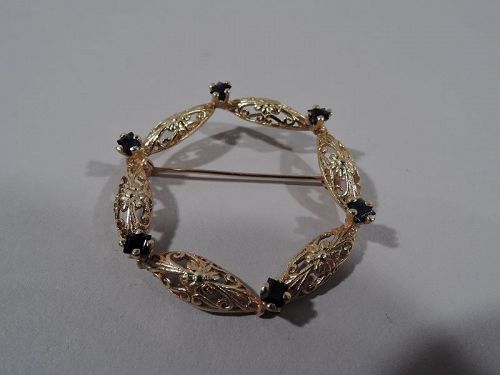 Lovely American 14K Gold & Sapphire Wreath Pin