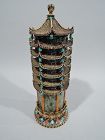 Antique Chinese Silver Gilt, Enamel, and Marble Pagoda Box