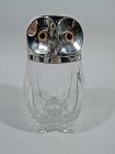 English Victorian Modern Sterling Silver & Glass Figural Owl Jar 1893
