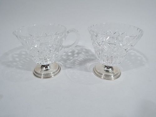 Hawkes Midcentury Modern Sterling Silver and Cut-Glass Creamer & Sugar