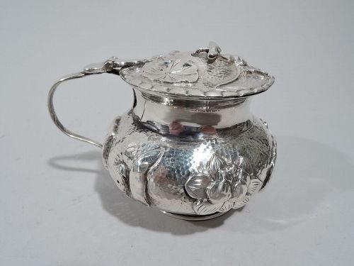 Antique Chinese Silver Water Lily Mustard Pot