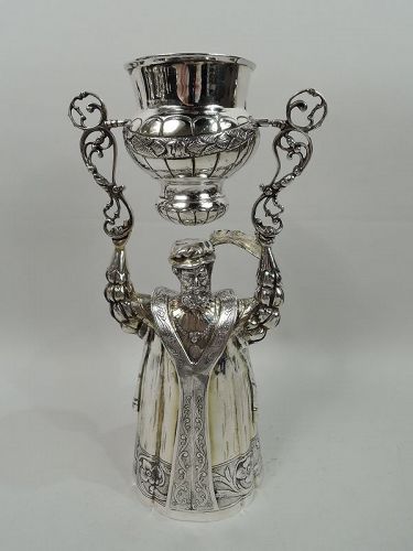 Antique German Silver Gilt Sterling Silver Figural Wedding Cup C 1920