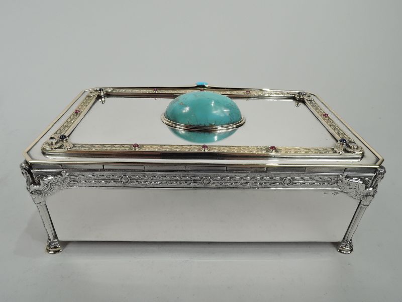 Gorgeous French  Egyptian Revival Silver &amp; Gold Box with Jewels