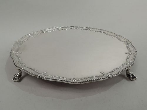 Antique English Georgian Neoclassical Salver Tray by Richard Rugg 1773