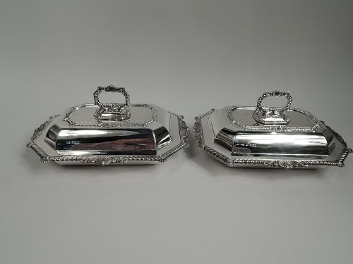 Pair of Antique English Edwardian Georgian Covered Serving Dishes 1904