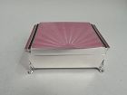 English Art Deco Sterling Silver & Pink Enamel Jewelry Box 1935