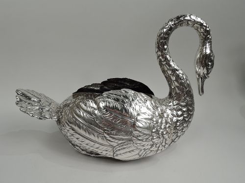 Antique German Silver Figural Swan Bird Centerpiece Bowl