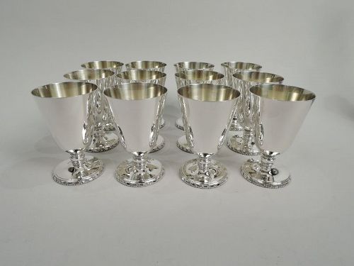 Set of 12 Cartier Midcentury Classical Sterling Silver Aperitif Cups