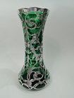 Large Antique American Art Nouveau Classical Green Silver Overlay Vase