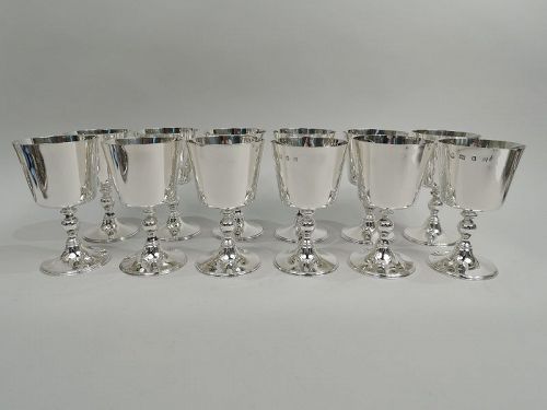 Set of 12 Traditional English Sterling Silver Goblets