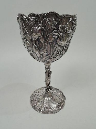 Large Kuhn & Komor Japanese Meiji Silver Chalice Goblet