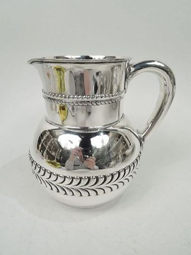 Antique Tiffany Sterling Silver Pitcher with Bold Wave Edge Borders