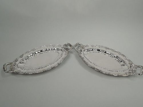 Pair of Fabulous Tiffany Chrysanthemum Sterling Silver Serving Trays