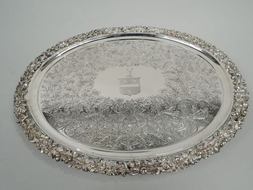 Large Boston Classical Coin Silver Tray with Oak Branch Rim
