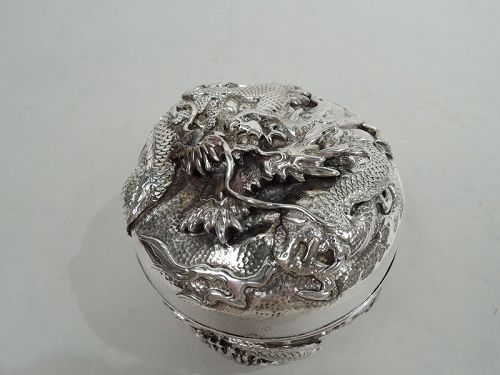 Antique Japanese Meiji Silver Round Dragon Box