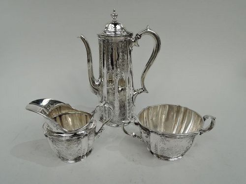 Antique Tiffany Victorian Regency 3-Piece Sterling Silver Coffee Set