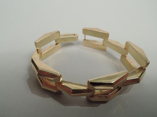 Stylish American Retro Modern 14k Yellow Gold Links Bracelet 1940s