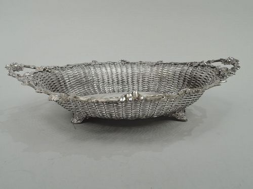 Antique German Silver Bread Basket with Fruiting Grapevine