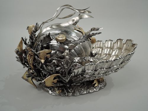 Large Italian Modern Fantasy Marine Silver Seashell Centerpiece