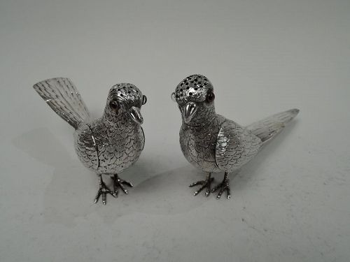 Pair of Antique European Sterling Silver Game Bird Spice Boxes