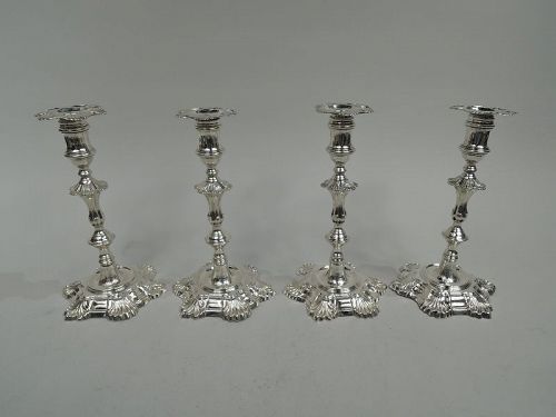 Set of 4 English Georgian 6-Shell Candlesticks by Morison 1756