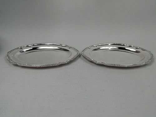 Pair of English Victorian Georgian Sterling Silver Serving Trays 1846