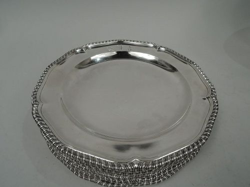 Set of 12 English Georgian Sterling Silver Dinner Plates 1764