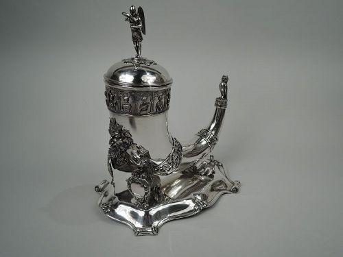 Antique Danish Silver Biedermeier Gothic Troubadour Hunting Horn 1855