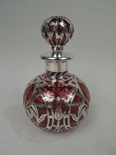 Large Gorham Art Nouveau Red Silver Overlay Cologne