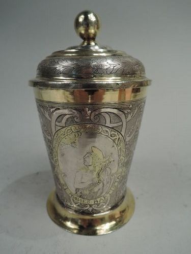 German Baroque Classical Parcel Gilt Silver Covered Cup with Saint