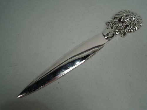 Antique American Indian Chief Sterling Silver Letter Opener by Kerr