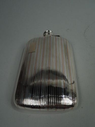 Antique American Art Deco Sterling Silver & 14k Gold Flask