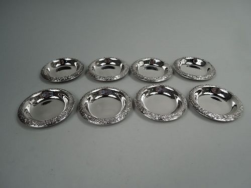 Set of 8 Kirk Baltimore Repousse Sterling Silver Coaster Dishes