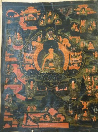 ANTIQUE TIBETAN OR NEPALESE HIMALAYAN BUDDHIST THANGKA