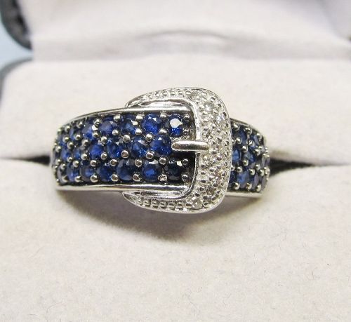 14Kt Gold Sapphire and Diamond Buckle Ring