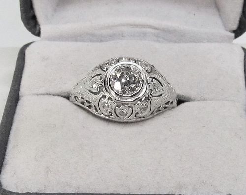 Diamond Ring 1920-s 18Kt White Gold Filigree